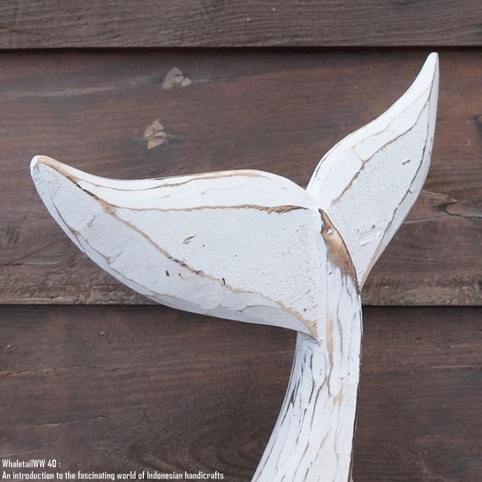 木製オブジェ ホエールテール 40cm クジラの尻尾 ホワイト