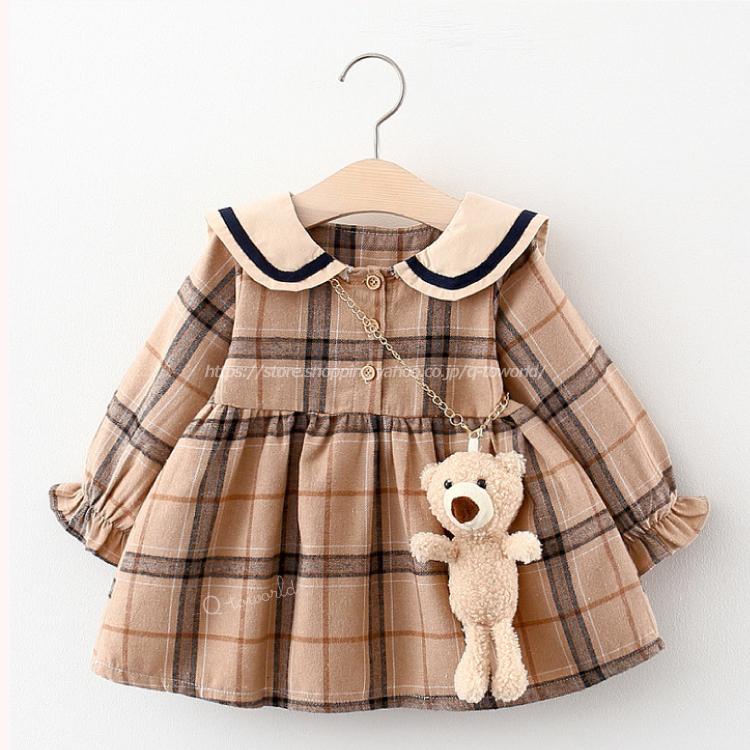 毎日激安特売で 営業中です 70cm 100cm ワンピース チェック柄 クマ 全２色 子供服 女の子 ベビー 韓国子供服 Bh412q To