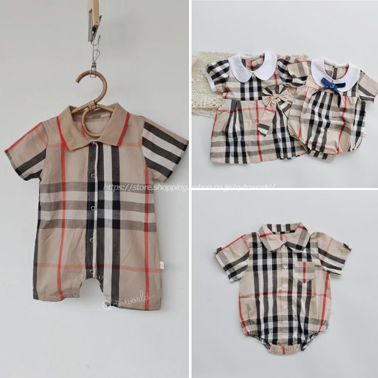 ロンパース ワンピース 半袖 チェック柄 全４タイプ ベビー服 男の子 女の子 韓国子供服 ベビー 子供