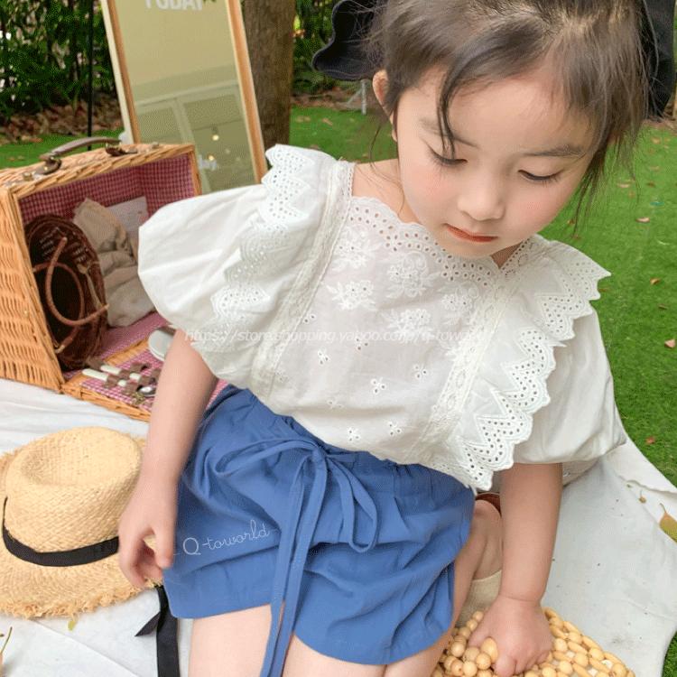 トップス 半袖 ブラウス パンチング レース ママサイズ有 韓国版 韓国子供服 子供服 女の子 キッズ ホワイト 人気ショップ