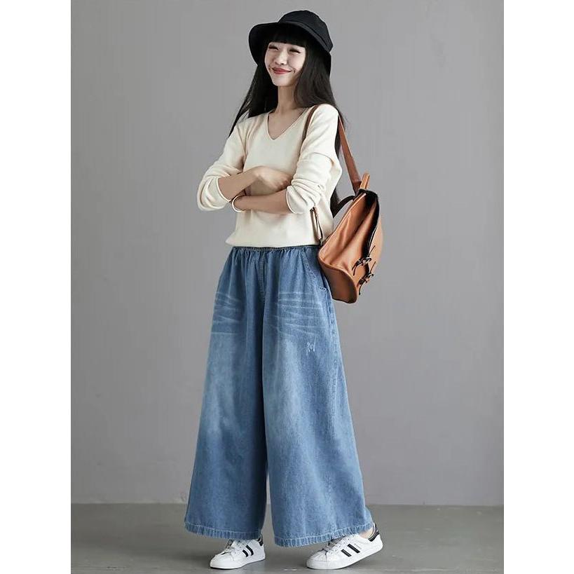 デニム ワイドパンツ ガウチョパンツ レディース ハイウエスト