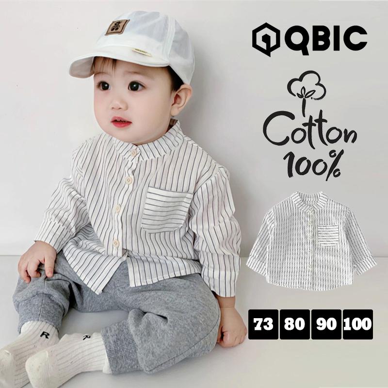 シャツ ブラウス カジュアルシャツ ベビー キッズ 子供 男の子 白 長袖 立襟 ストライプ柄 73 80 90 出産祝い 七五三 写真撮影 保育園 幼稚園 通園 ブランド | ブランド登録なし