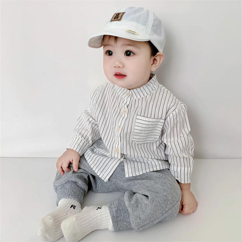 シャツ ブラウス カジュアルシャツ ベビー キッズ 子供 男の子 白 長袖 立襟 ストライプ柄 73 80 90 出産祝い 七五三 写真撮影 保育園 幼稚園 通園 ブランド | ブランド登録なし | 04