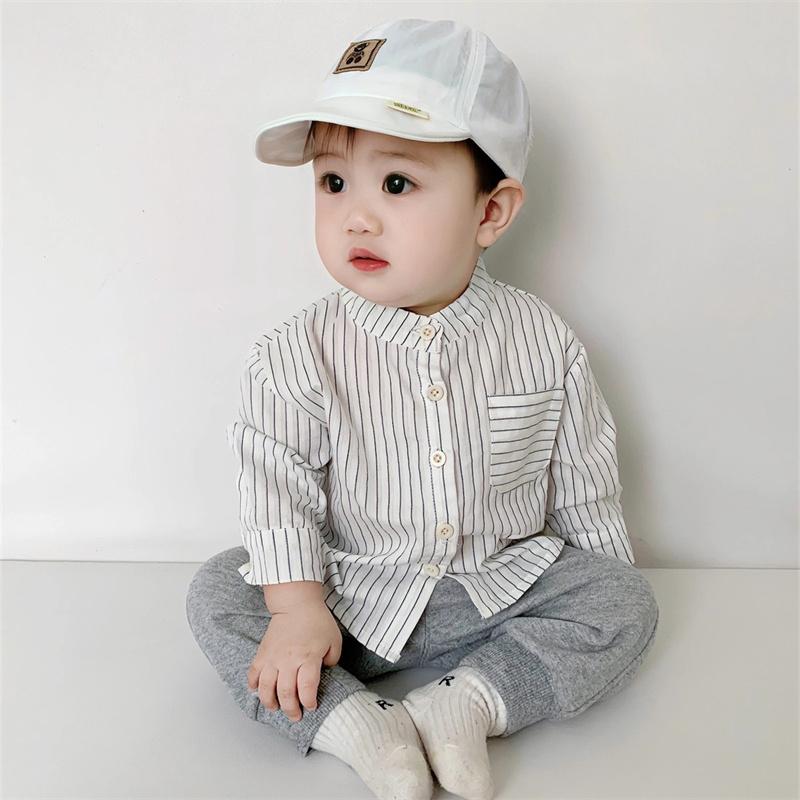 シャツ ブラウス カジュアルシャツ ベビー キッズ 子供 男の子 白 長袖 立襟 ストライプ柄 73 80 90 出産祝い 七五三 写真撮影 保育園 幼稚園 通園 ブランド | ブランド登録なし | 05