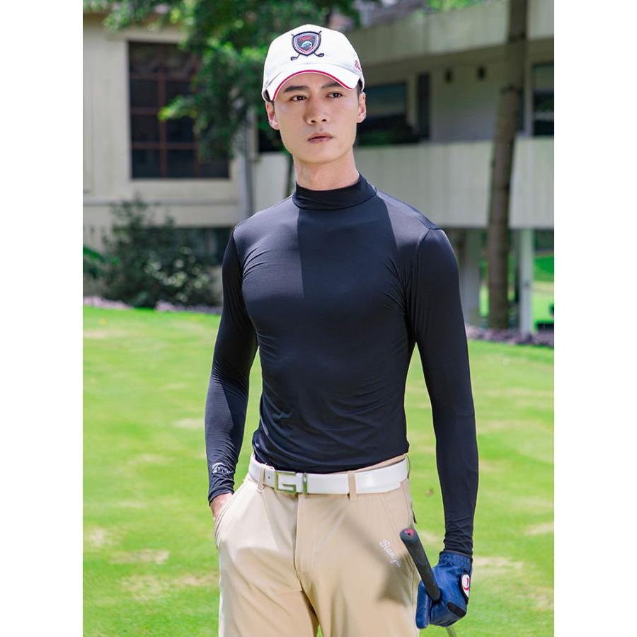 モックネック ゴルフシャツ メンズ 長袖 ゴルフ Tシャツ ゴルフウェア
