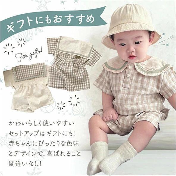 ベビー服 セーラー襟 セットアップ 春夏 半袖 上下セット 女の子