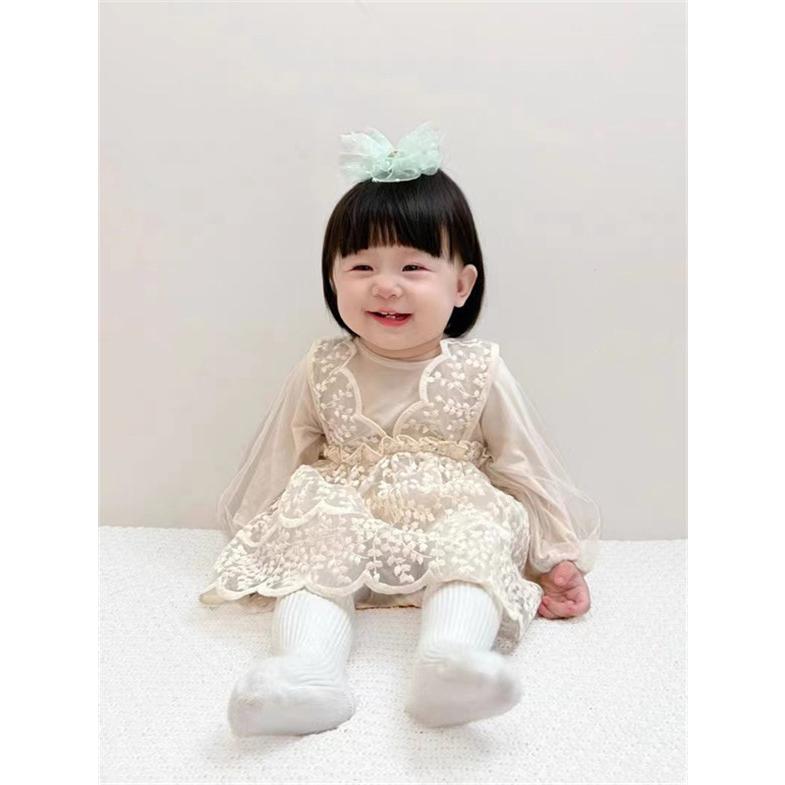 ビジュー付きベビードレス　1歳用 ベビードレス 半袖 ベビー ドレス 長袖 赤ちゃん ワンピース