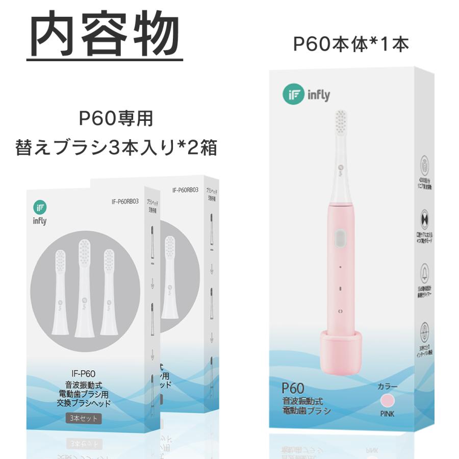 電動歯ブラシ 本体 替えブラシ6本セット infly P60 音波式 子供 静音 ソニック USB Typc-C 充電式 虫歯予防 歯周病予防 歯垢除去 歯磨き 歯間｜qcy｜17