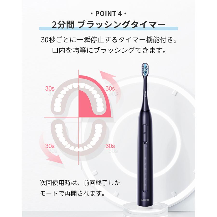電動歯ブラシ リニア音波式電動歯ブラシ 5つのモード 防水 静音設計 タイマー機能 大人 子供 コンパクト やわらかめ デュポンブラシ MiLink TB02 | MiLink | 07