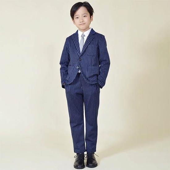 ジェネレーター スーツ 110 1 130 140 150 160 襟にネイビー無地の切り替えのある紺ストライプスーツ 上下set 入学式 子供服 男 フォーマル 男の子 卒業式 ケスケスモペット 通販 Yahoo ショッピング