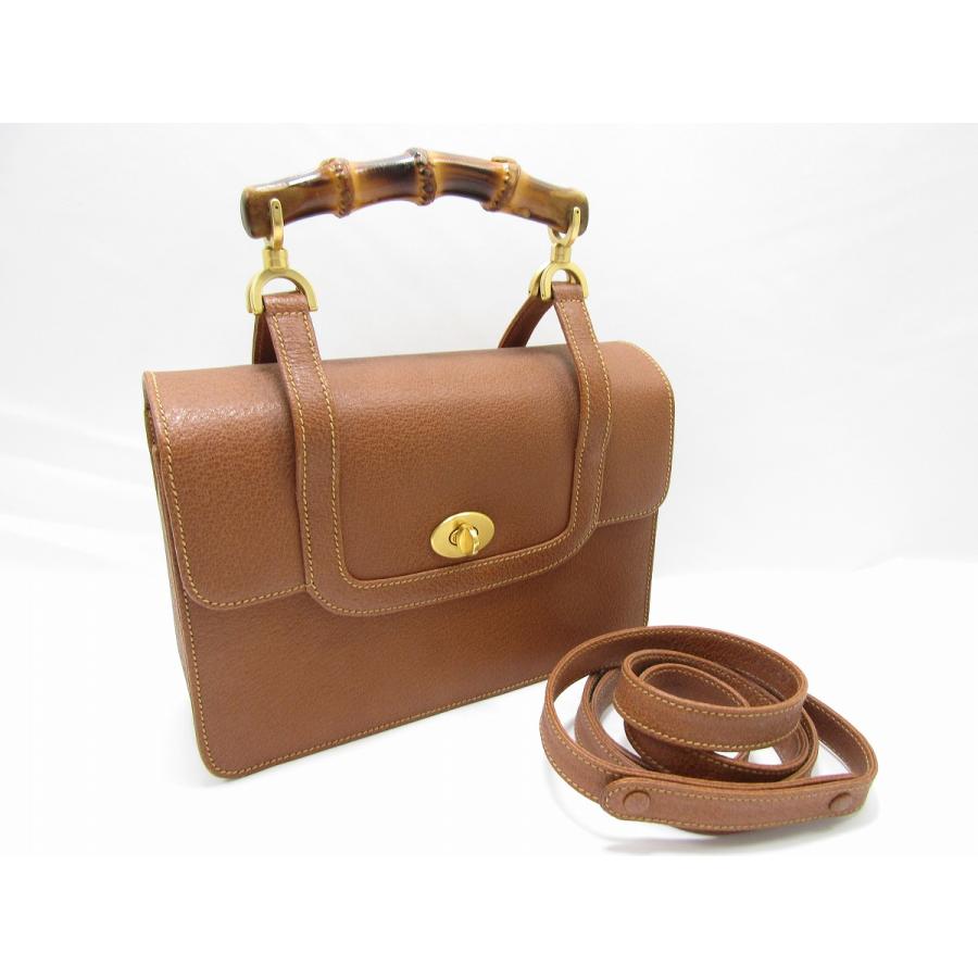 GUCCI グッチ バンブー 2WAYバッグ レザー ブラウン 使用感少 極美品  