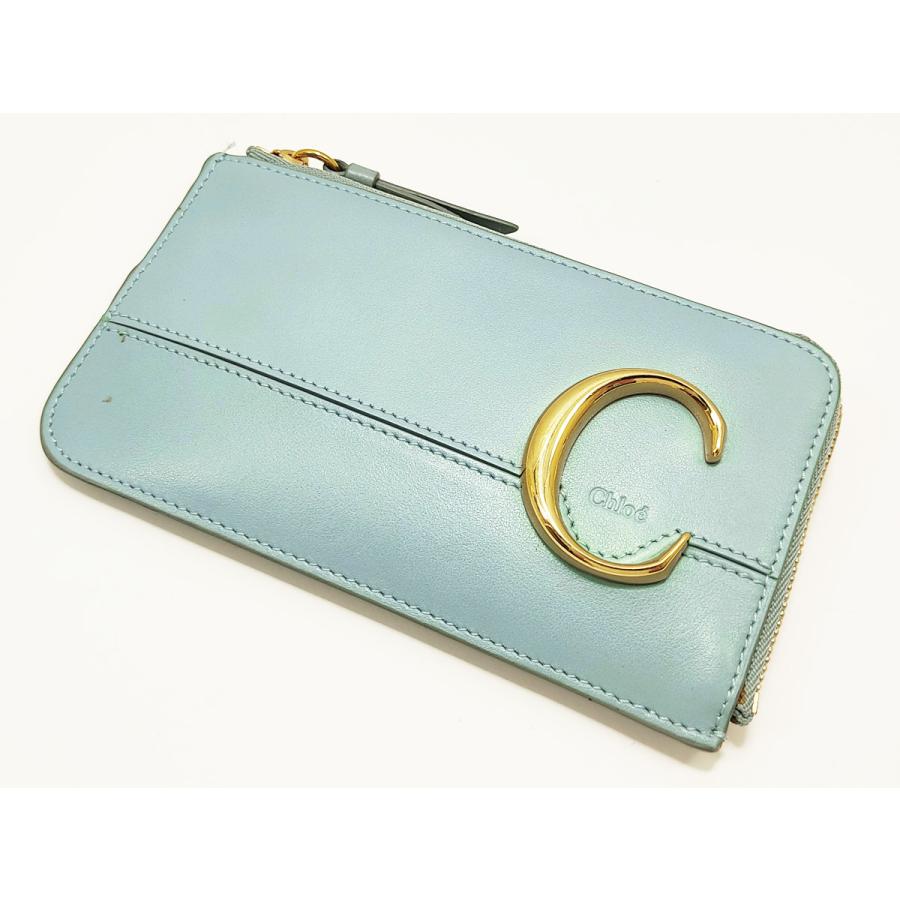 Chloe クロエ L字ファスナーコンパクト財布 レザー ライトブルー 