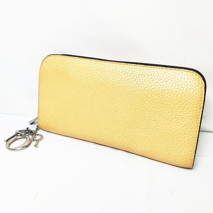 ディオール 24-MA-0164 ピンク×イエロー ロゴチャーム 長財布  