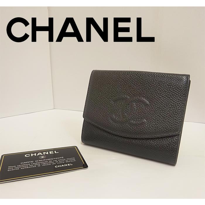 CHANEL 折りたたみ財布キャビアスキンココマークWホック