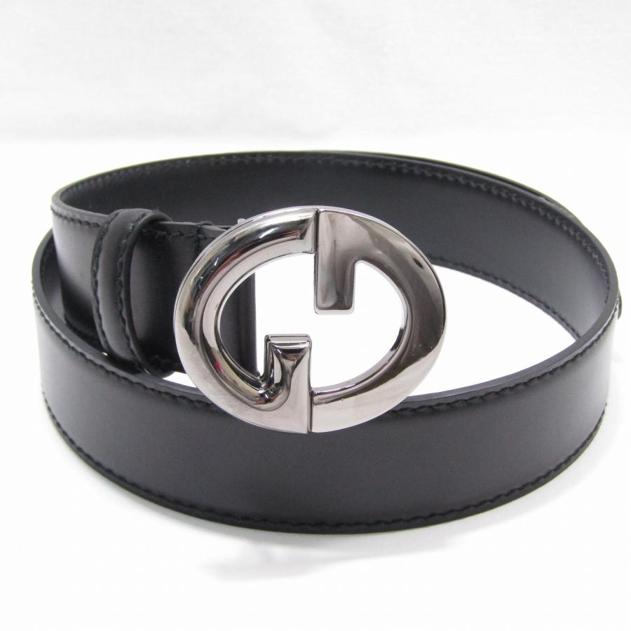 GUCCI グッチ　レザー ベルト 美品！ 極美品 GUCCI グッチ ロゴバックル レザーベルト ブラック 106412