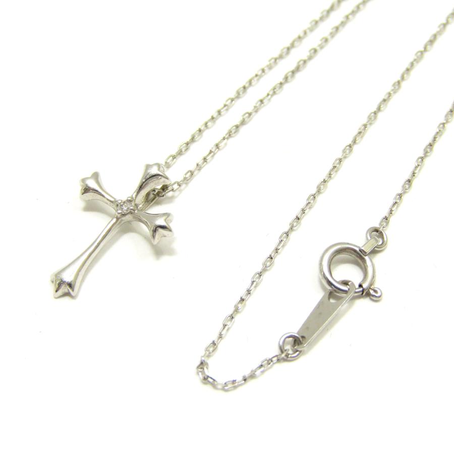 クロス ネックレス 1Pダイヤ 0.01ct ペンダント K10WG 10金 ホワイト 