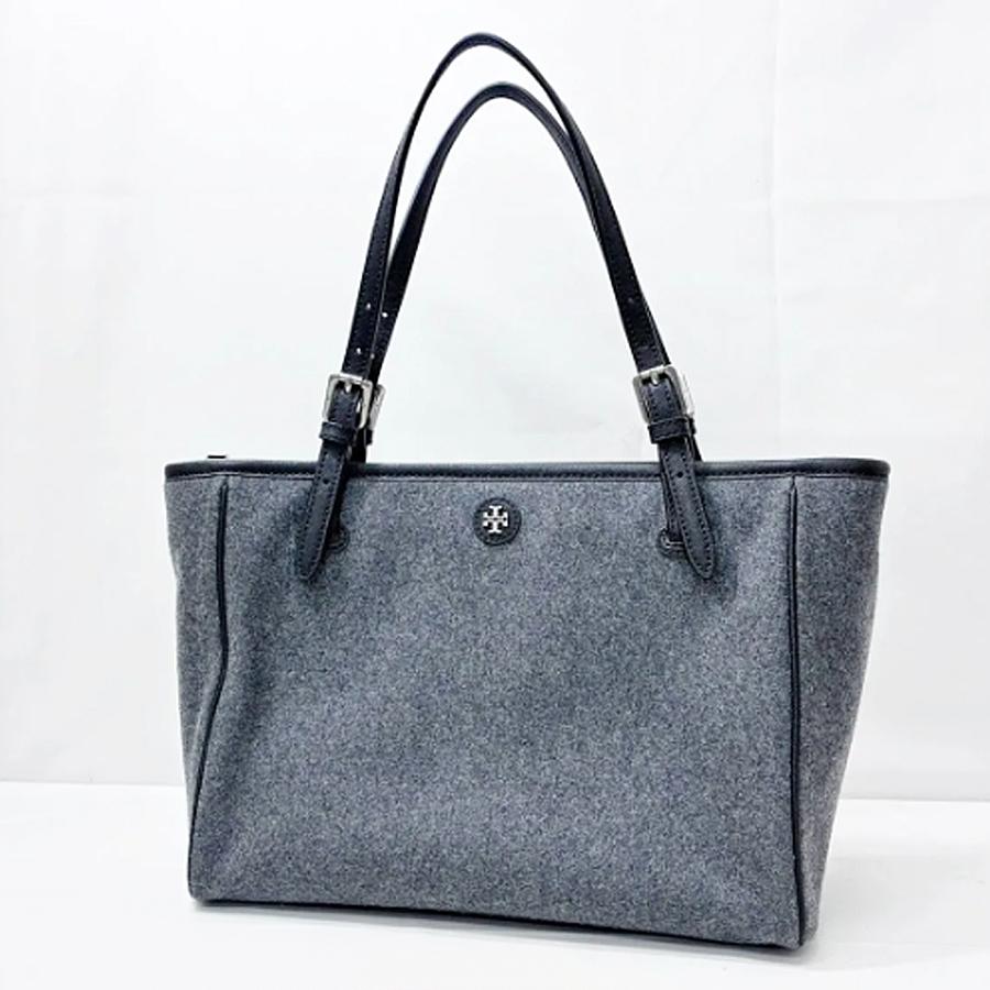 美品 TORY BURCH トリーバーチ トートバッグ フェルト グレー ダブルT 