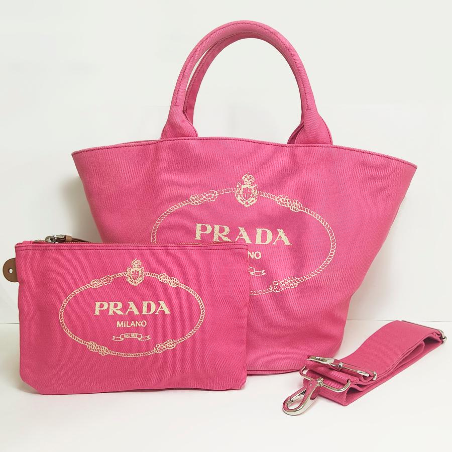 PRADA プラダ バケツ型 ハンドバッグ デニム ブルー ポーチ（赤）付き
