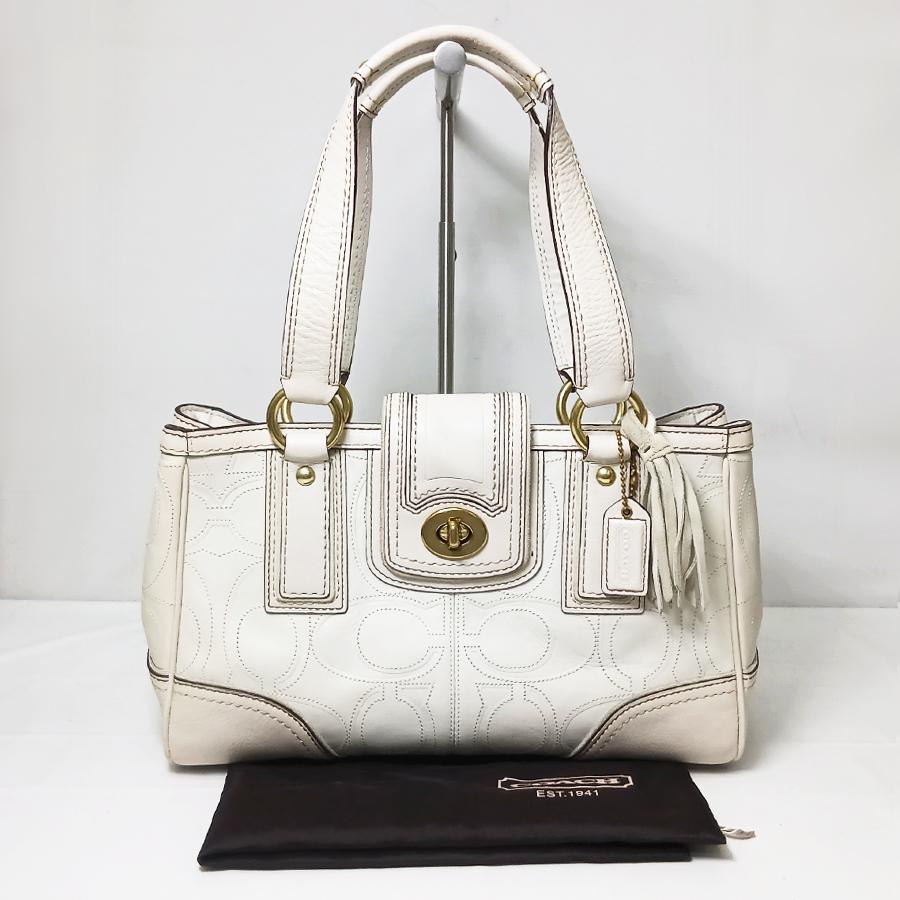 状態良好 COACH コーチ シグネチャー ハンドバッグ 11330 レザー オフ 