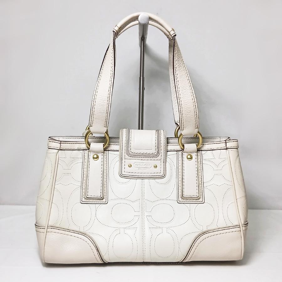 状態良好 COACH コーチ シグネチャー ハンドバッグ 11330 レザー オフ