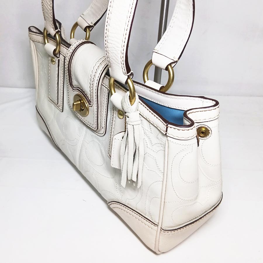 状態良好 COACH コーチ シグネチャー ハンドバッグ 11330 レザー オフ