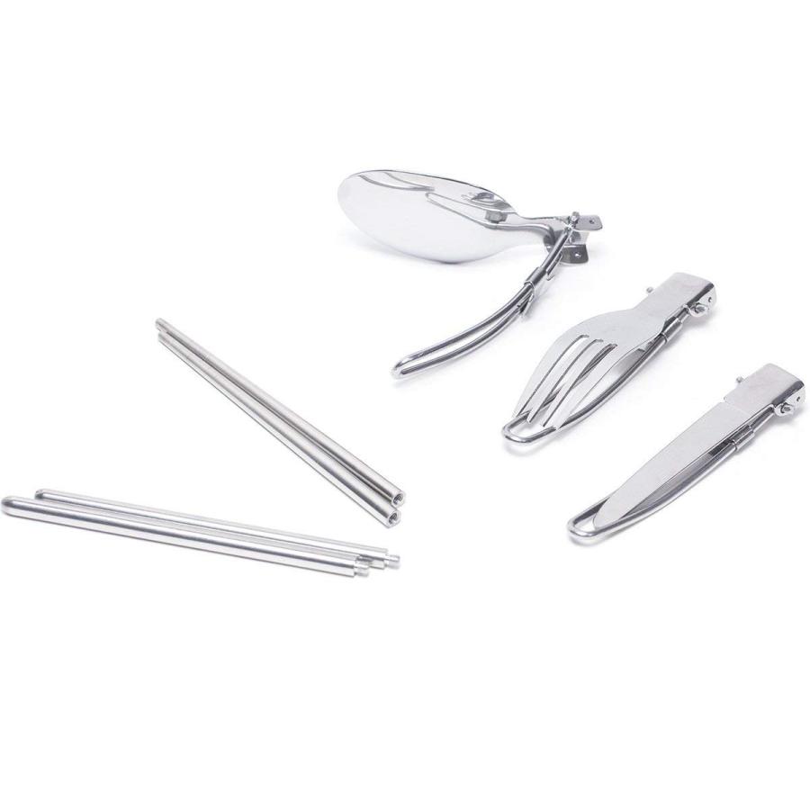 アウトドア 折畳式 シングルカトラリー 通気性バツグンのメッシュケース フォーク スプーン ナイフ つなぎ箸 カラビナ 6点セット | ブランド登録なし | 01