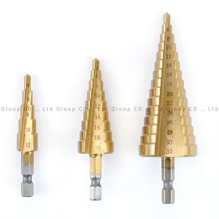 ステップドリル チタンコーティング HSS鋼 タケノコドリル 六角軸 ３本セット | ブランド登録なし | 01