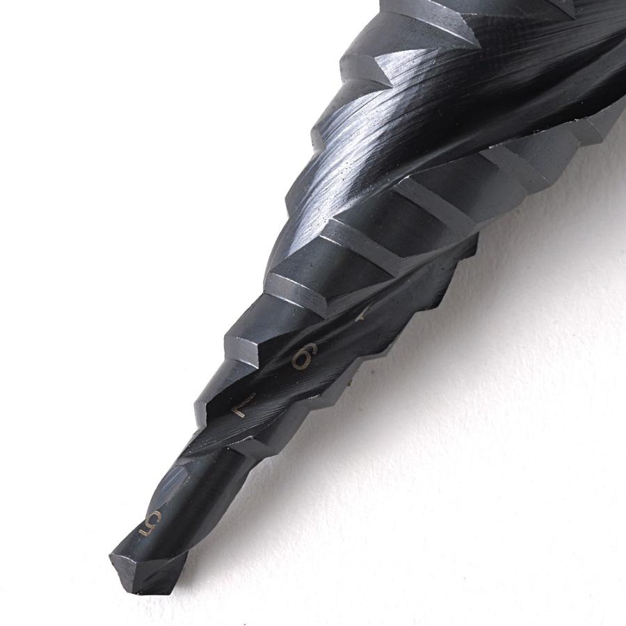 ブラックチタン 3刃 ステップドリル AlTiN 窒化チタンアルミコーティング コバルトハイス 六角軸 5mm-23mm 10段｜qloop｜04