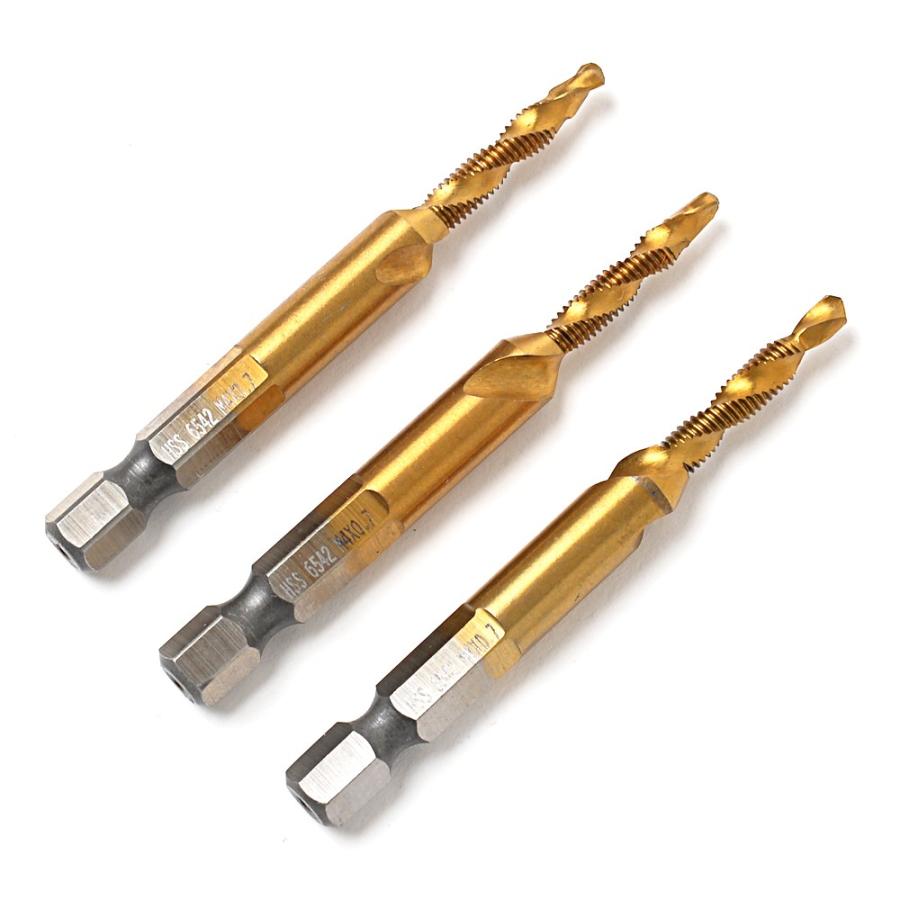 六角軸 HSS6542 TiN M4x0.7ドリルタップ 穴あけ ネジ切り 3本セット【M4】 | ブランド登録なし