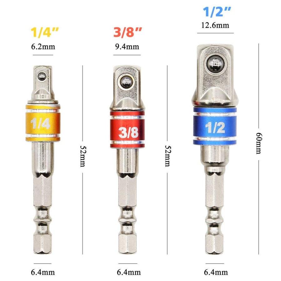ソケットアダプタセット インパクトドライバー用 電動ドリルのソケット Diy用 のドリルアダプター 3本組 差込角 1 4 3 8 1 2 Socket2 Qloop 通販 Yahoo ショッピング