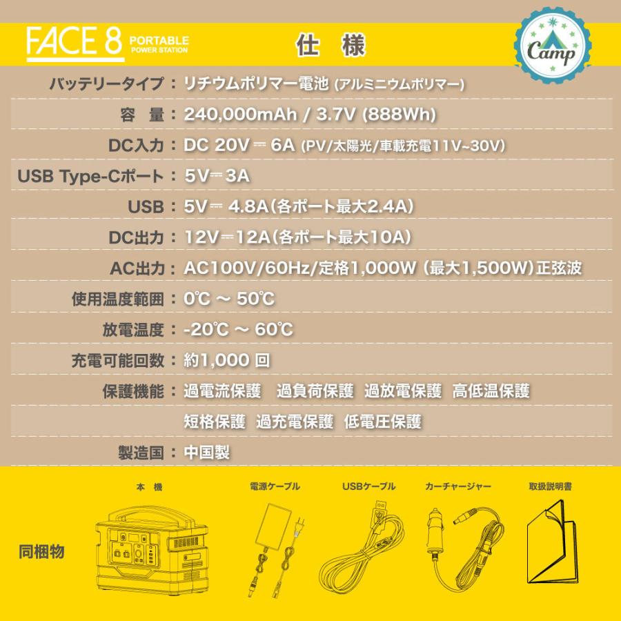 ポータブル電源 大容量 240,000mAh / 888Wh 蓄電池 最大出力