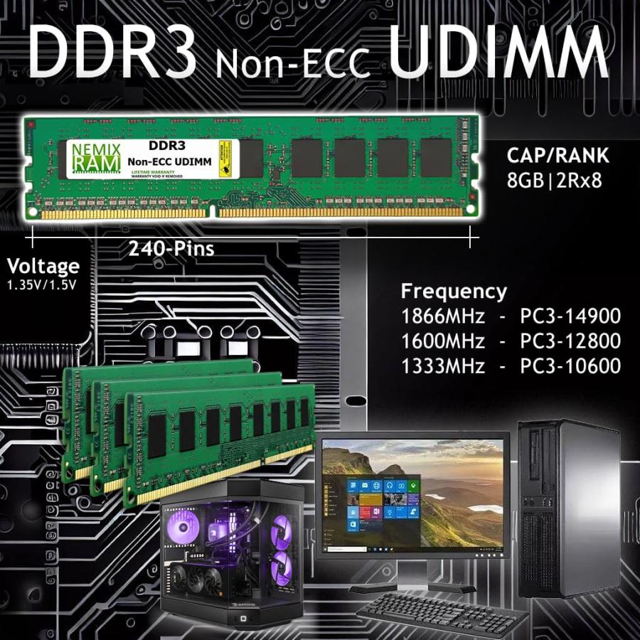 並行輸入品】 8GB (1X8GB) DDR3-1600MHz デスクトップメモリ Hynix対応