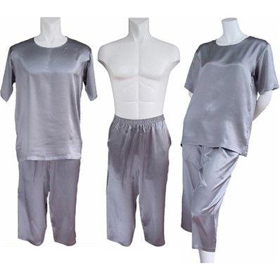 100％シルク　Ｔシャツ＆パンツ（七分丈）（グレー） | 