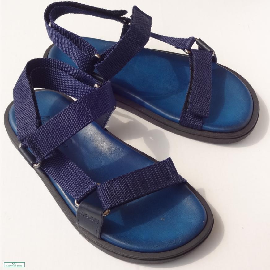 メンズレザーサンダル 青 ヌオヴォニカール イタリア製 ブルー