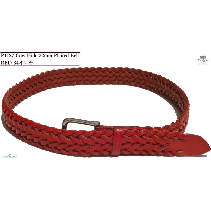 ホワイトハウスコックス32mm 赤 メッシュレザーベルトP1127 34インチ 