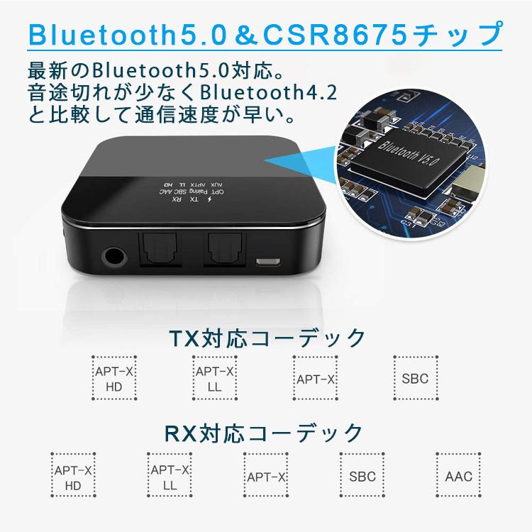 Bluetoothトランスミッター 5.0 Bluetooth レシーバー 2 in 1 高音質 受信機 送信機 一台二役 2台同時接続 aptX HD aptX LL対応 ワイヤレス オーディオ｜qrshoji｜02