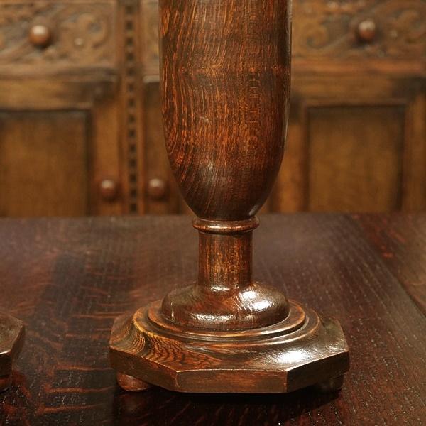 英国イギリスアンティーク1930年代 ペア キャンドルスタンド 2本セット オーク材 燭台 真鍮 ローソク立て S062｜qs-antiques｜04