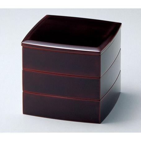 越前漆器 55 三段重隅丸型朱 三段 重箱 古代朱 越前