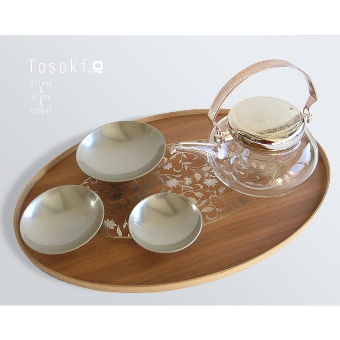屠蘇器 越前塗 アールデコ モダン屠蘇器 白木盆とガラスの銚子&銀盃