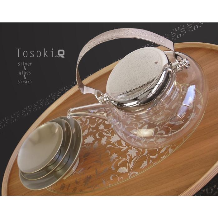 屠蘇器 越前塗 アールデコ モダン屠蘇器 白木盆とガラスの銚子&銀盃