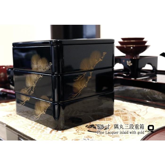 重箱 5.5寸 隅丸三段重箱 黒内朱 松風沈金 : 漆器久太郎 - 通販