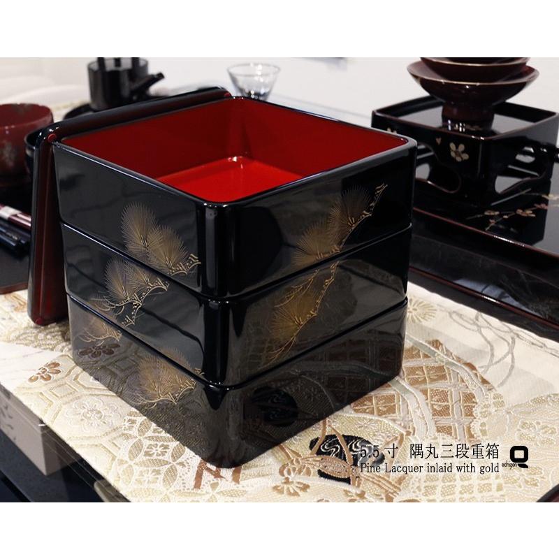 重箱 5.5寸 隅丸三段重箱 黒内朱 松風沈金 : 漆器久太郎 - 通販