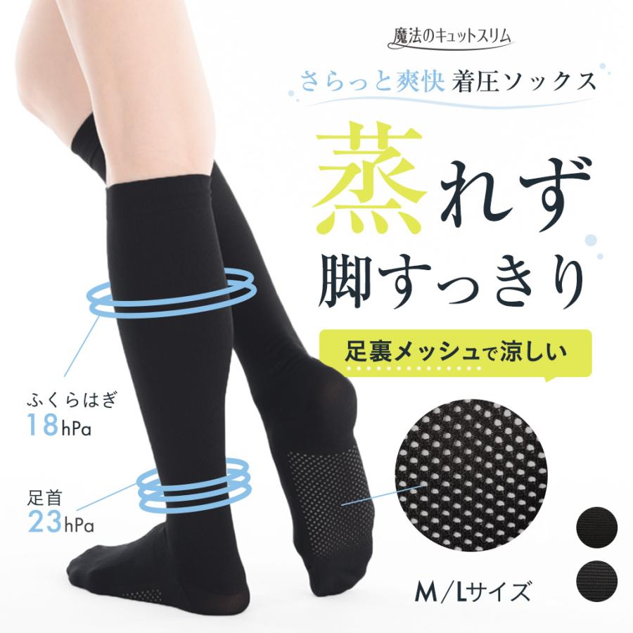 着圧ソックス 夏 着圧 靴下 涼感 メッシュ おしゃれ 美脚 引き締め