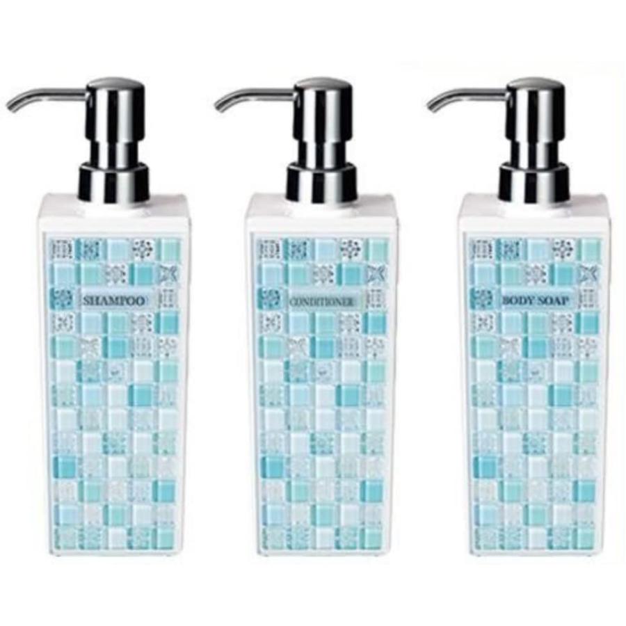 年最新海外 ピアストレラ ディスペンサー詰め替えボトル3本セット シャンプー コンディショナー ボディソープ 角型 大 500ml ブルー 値引きする Technet 21 Org