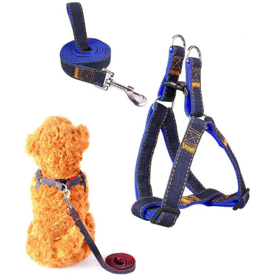 犬用ハーネス ペット用リードsopito 調節可能なペット用ハーネス デニム素材 安全通気 着脱簡単 丈夫な牽引ロープ 引っ張り防止 小型 Fornvalls Cat