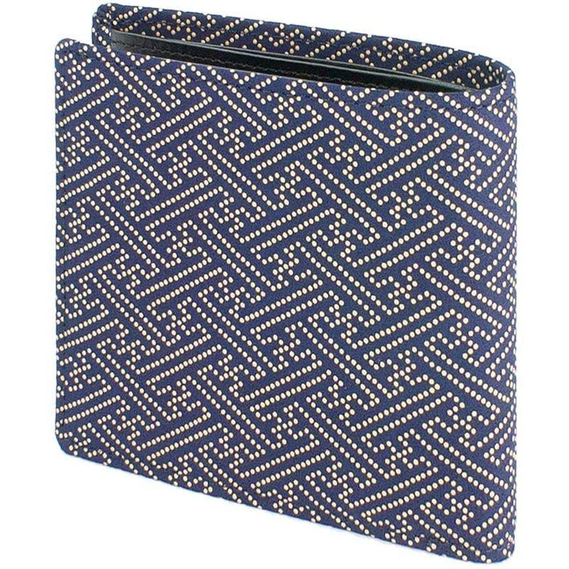 送料無料 新品 印傳屋 印伝 09 14 006 紗綾形柄 紺地 白漆 札入f 小銭入れ無し 二つ折り財布 財布