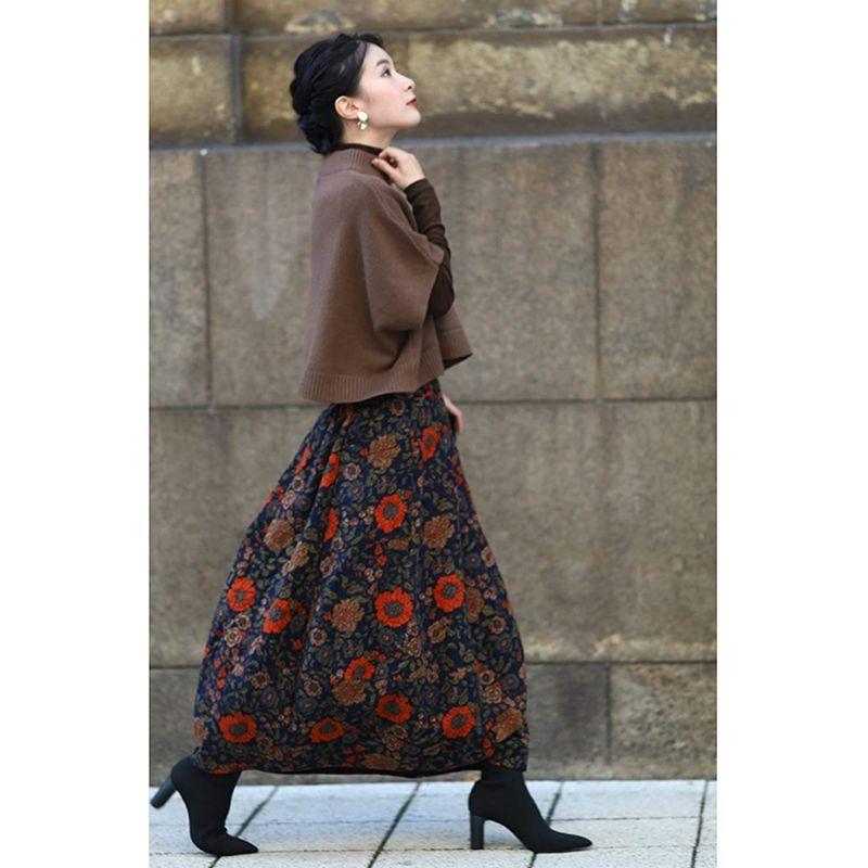 在庫一掃 フレンチパヴェ Cawaii 花柄 コクーン スカート レトロ レディース 秋冬 ウエストゴム 防寒 あったか カジュアル ポケット ネイビ 人気第1位 Tmlplastics Com