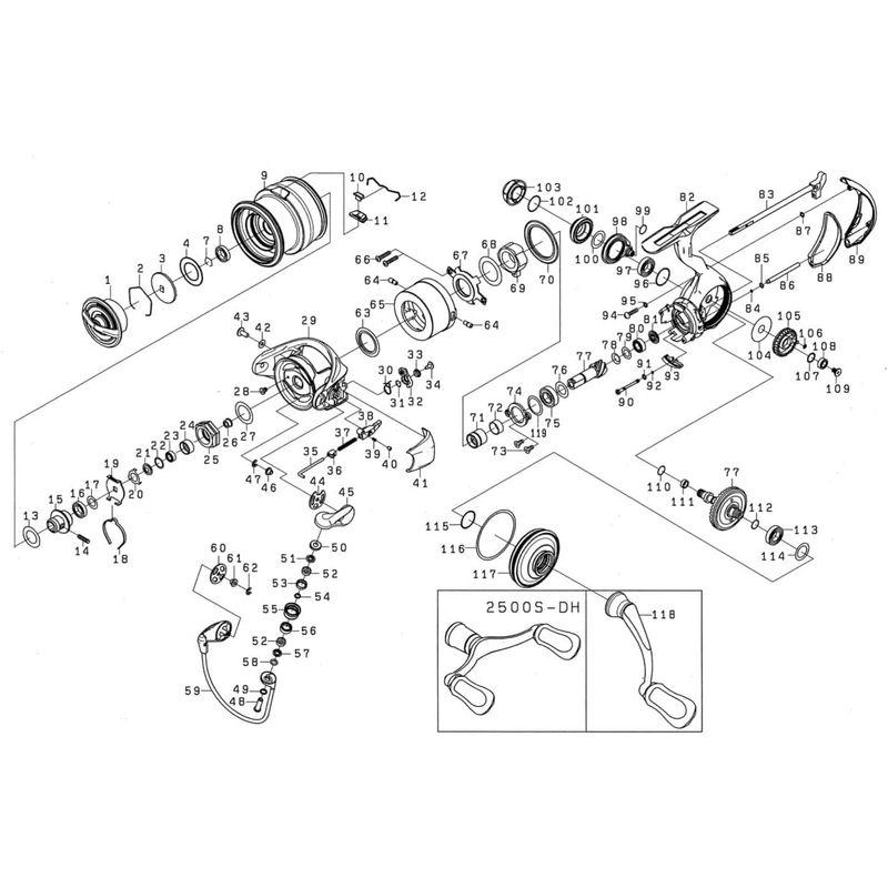 釣り用リールパーツ ダイワ(DAIWA) 純正パーツ 22 イグジスト LT2500S-XH ハンドル 部品番号:118 部品コード:1H2C57｜qualityfactory｜04