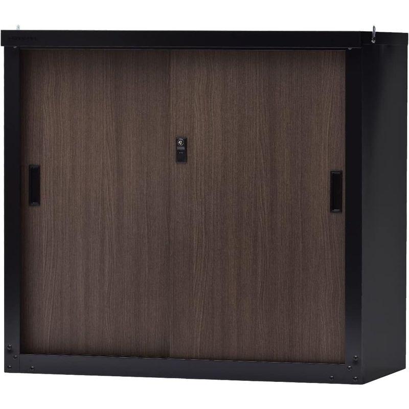 屋外収納庫　グリーンライフ　物置　調整可能な可　小型日本製棚板1枚・鍵付き・木目調扉(幅89×奥行47×高さ83cm)ブラック　サビに強い　収納庫　屋外