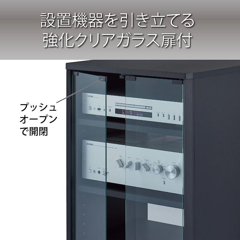 有名人芸能人 オーディオラック ハヤミ工産 ガラス扉付き 棚板1枚付属 キャスター付き ブラック FG-633